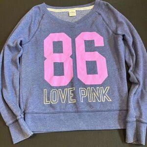 PINK Victoria's Secret Blue Sweater with Pink Graphic